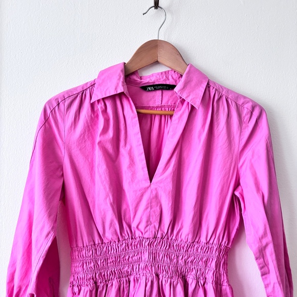 Zara Barbie Pink Cotton Poplin Smocked Mini Dress - Picture 8 of 11